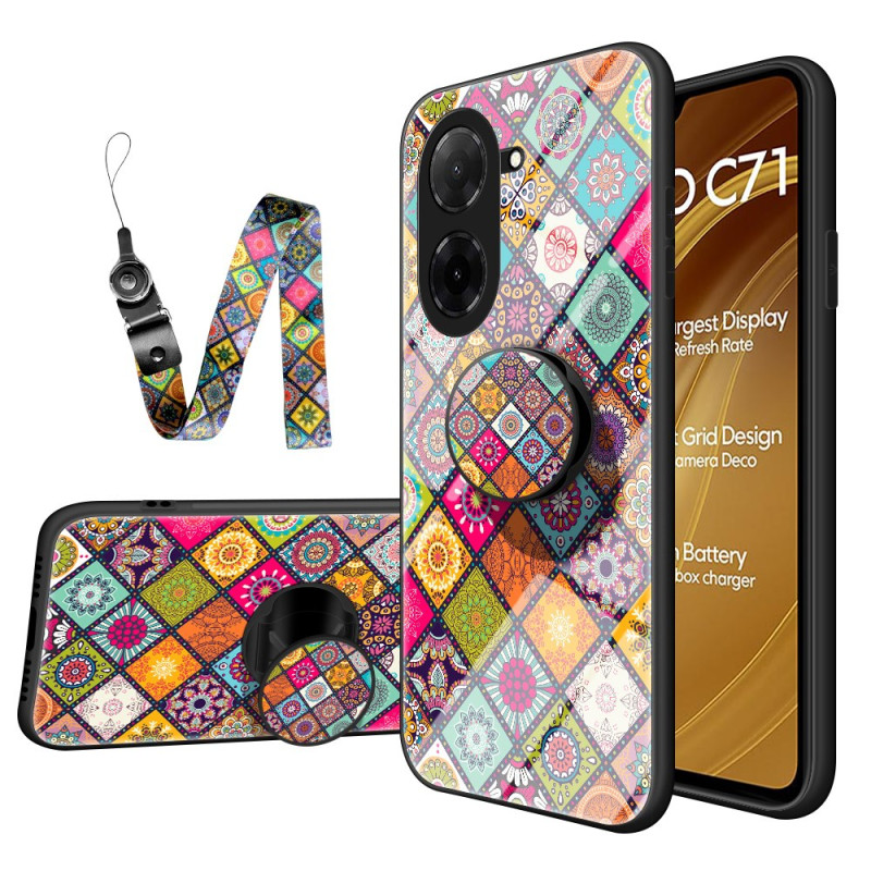 Poco C71 Funda Soporte y Cordón Patchwork