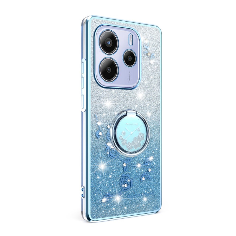 Xiaomi Redmi Note 14 4G Caso Strass y Flores Anillo-Soporte