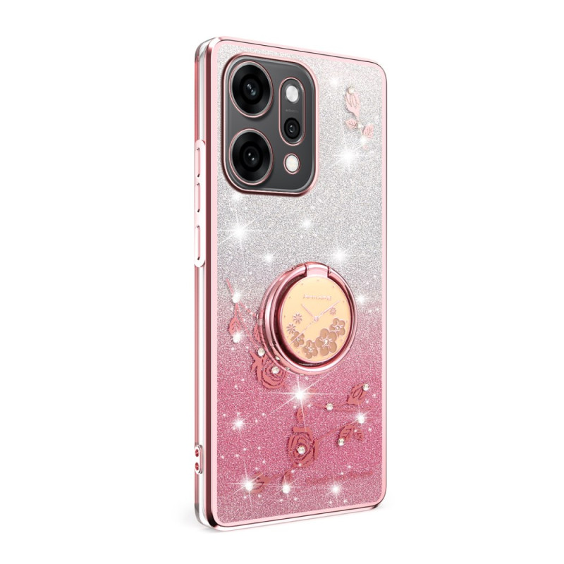 Oppo Reno 14 5G Funda de Flor y Pedrería con Anillo de Soporte