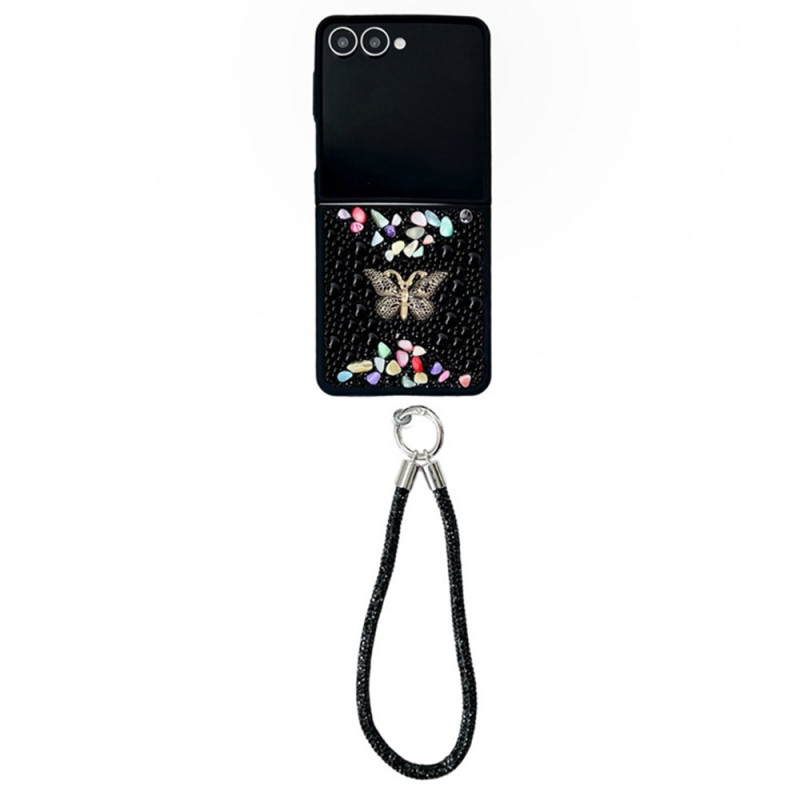 Funda Samsung Galaxy Z Flip 7 con diseño de purpurina y colgante
