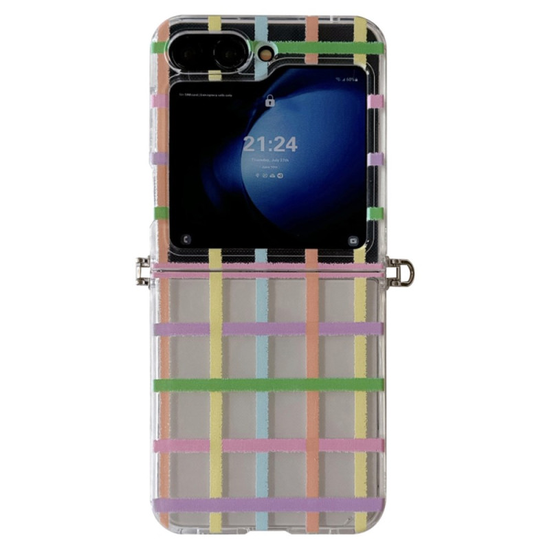 Funda Samsung Galaxy Z Flip 7 FE / Z Flip 6 Patrón Rejilla y Perla Colgante
