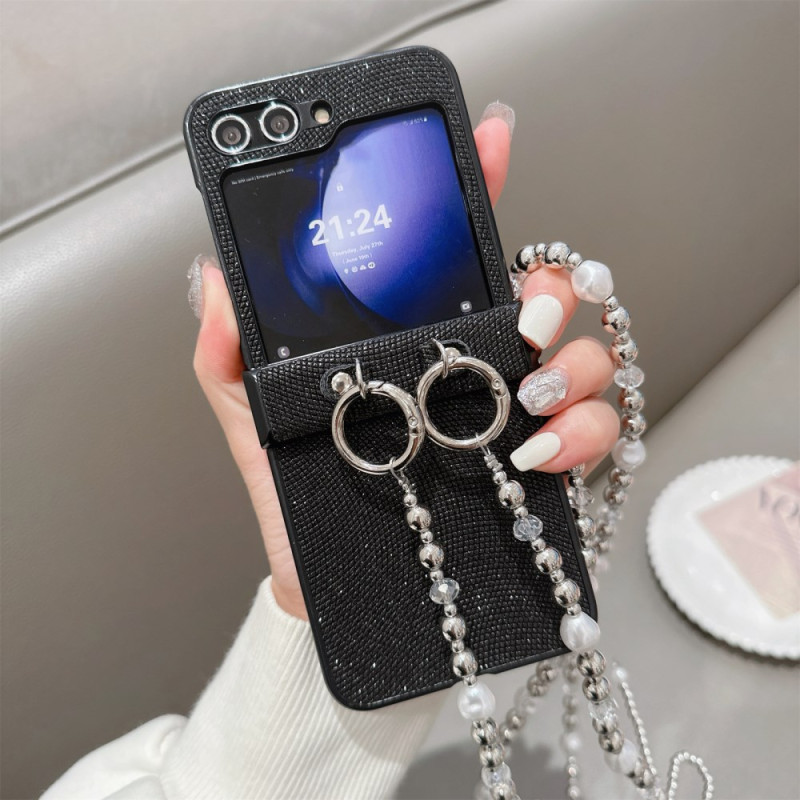 Funda Samsung Galaxy Z Flip 7 FE / Z Flip 6 Acabado Perla y Muñequera