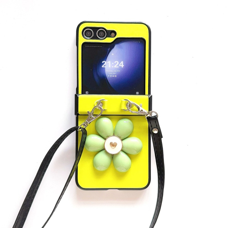 Funda Samsung Galaxy Z Flip 7 FE / Z Flip 6 Flor 3D y bandolera