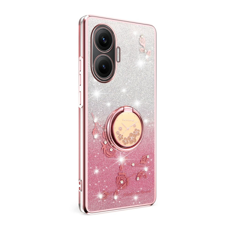 Funda Poco F7 Anillo Soporte Flores y Strass