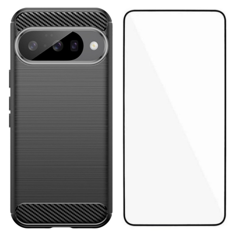 Funda de fibra de carbono cepillada para Google Pixel 10 con protector de pantalla