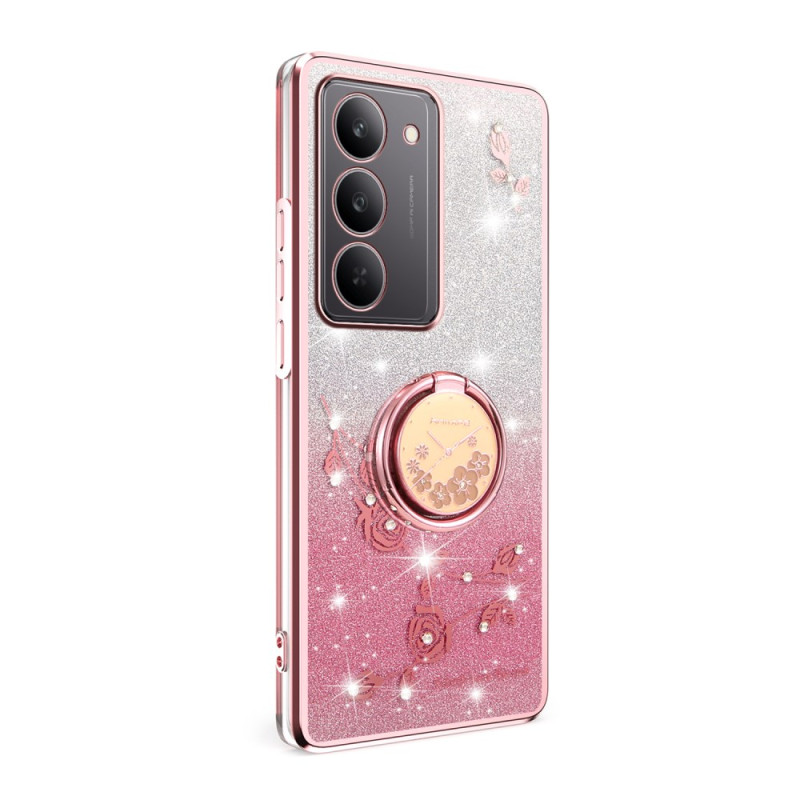 Funda Realme 14X 5G Anillo-Soporte Flores y Strass KADEM