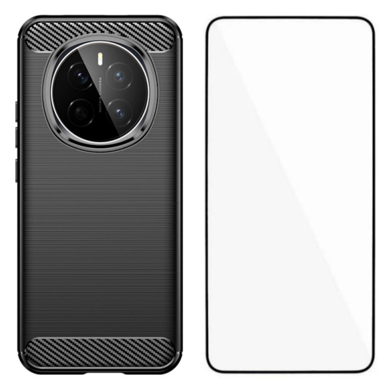 Honor Magic 7 5G Funda de fibra de carbono cepillada con protector de pantalla