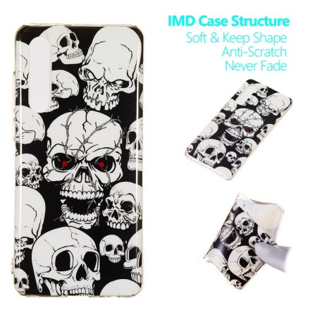 Funda de calaveras fluorescentes Huawei P30 Caution