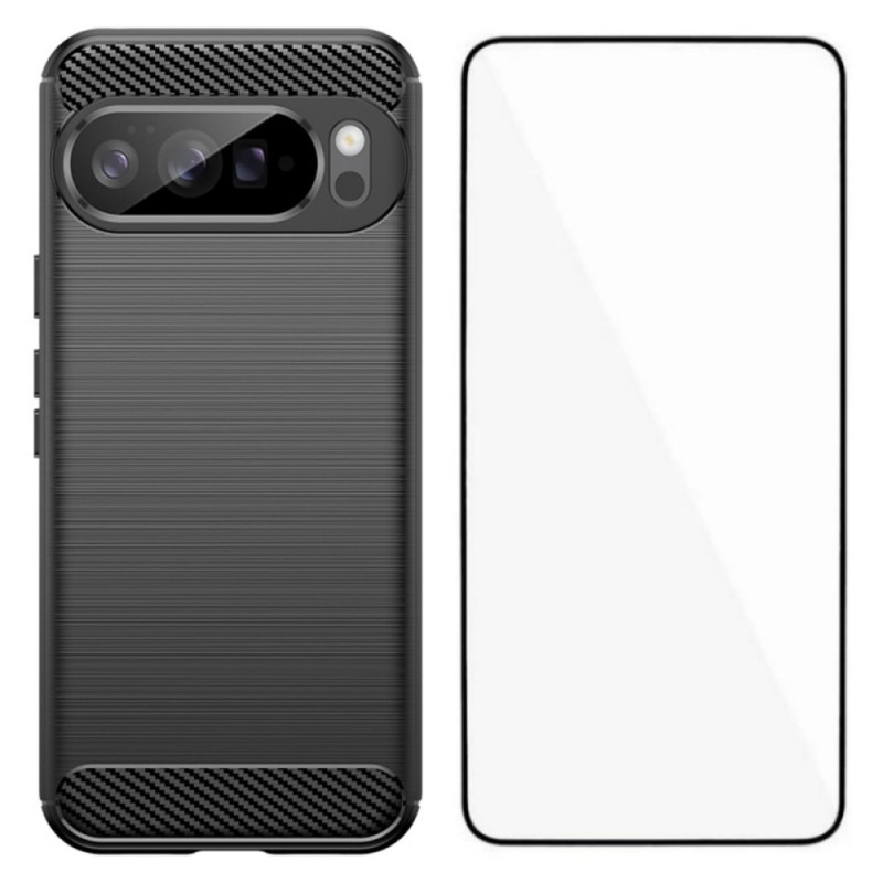 Funda de fibra de carbono cepillada para Google Pixel 10 Pro XL con protector de pantalla