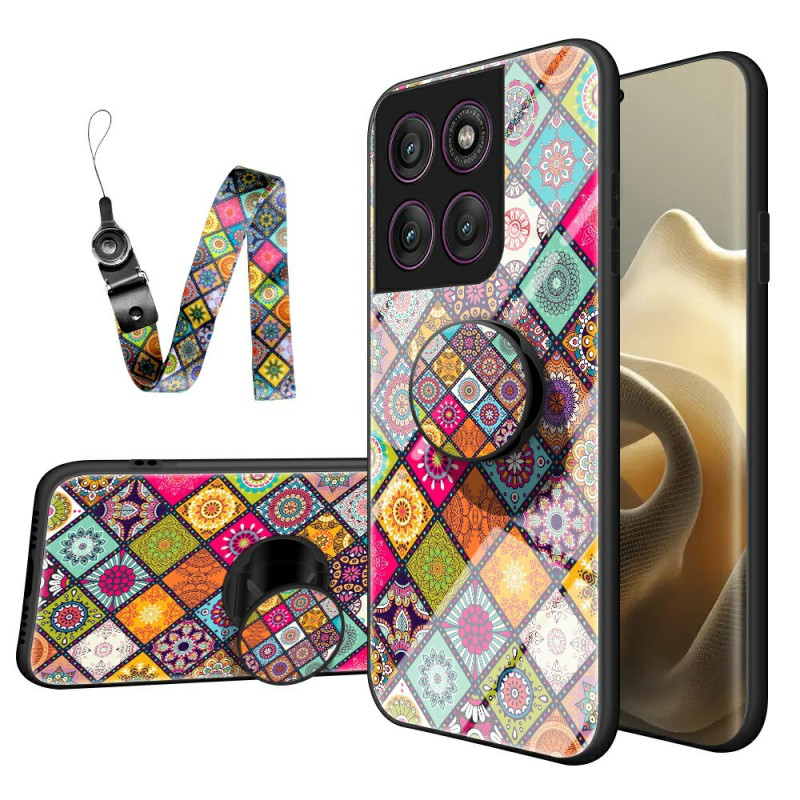 Funda Motorola Edge 60 Pro Anillo de Vidrio Templado-Soporte Parcheado