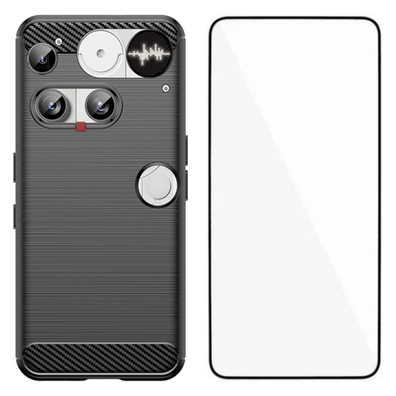Funda para teléfono Nothing (3) de fibra de carbono cepillada con protector de pantalla