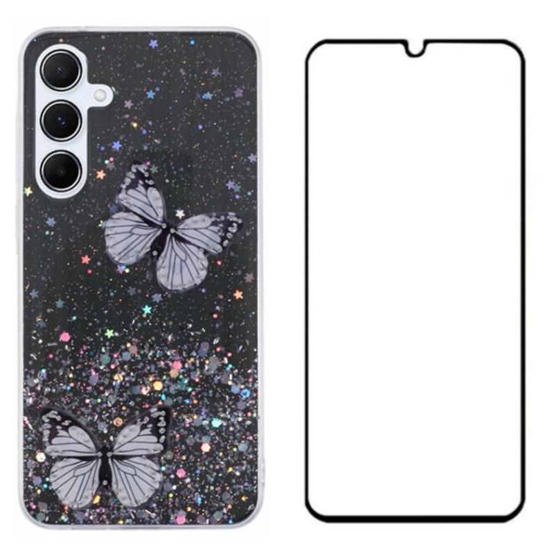 Samsung Galaxy A05s Funda con diseño de mariposa y protector de pantalla