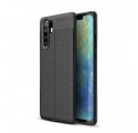 Funda de cuero Huawei P30 Plus efecto lichi doble línea