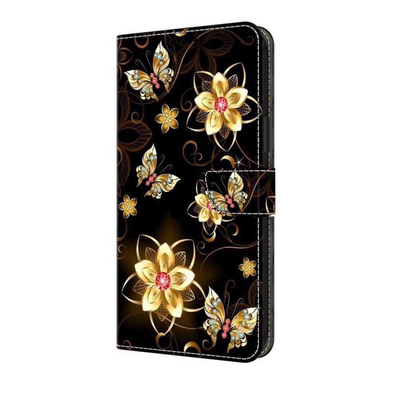 Samsung Galaxy S25 FE Funda Oro Flores y Mariposas