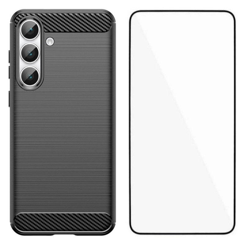 Samsung Galaxy S25 FE Funda de fibra de carbono cepillada con protector de pantalla