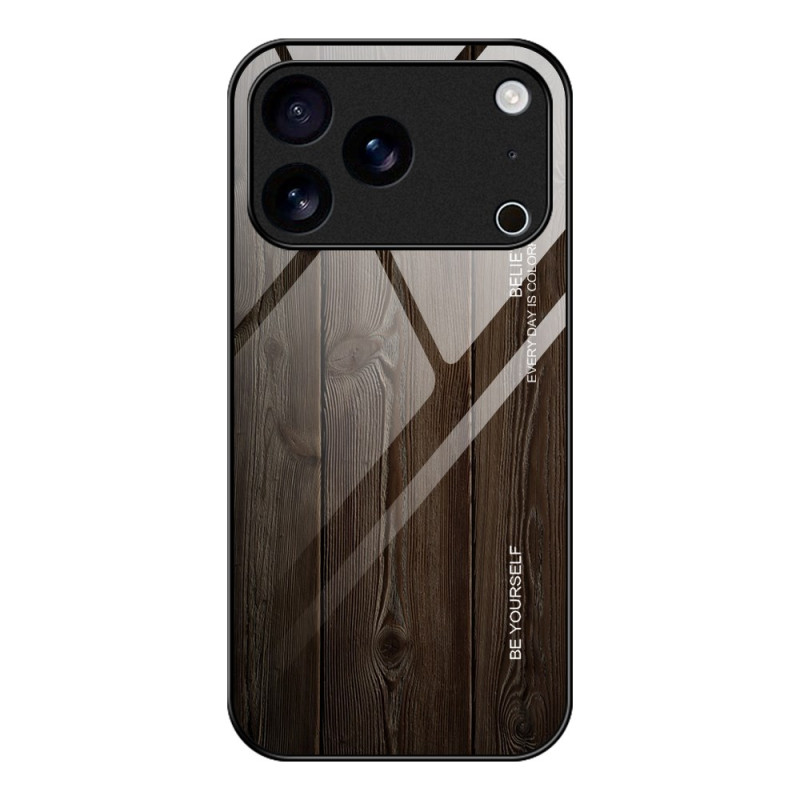 Funda de cristal templado con textura de madera para el iPhone 17 Pro