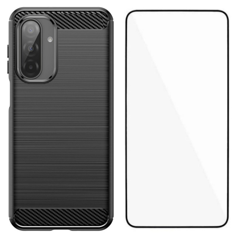 Samsung Galaxy A17 5G Funda de fibra de carbono cepillada con película protectora de pantalla