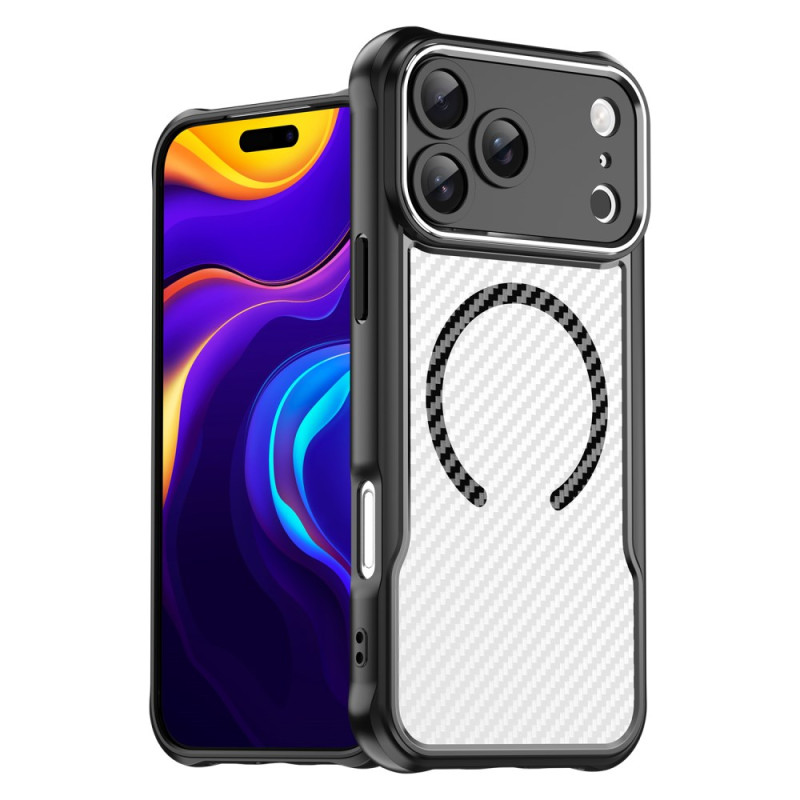 Funda compatible iPhone 17 Pro Max MagSafe Fibra de carbono translúcida