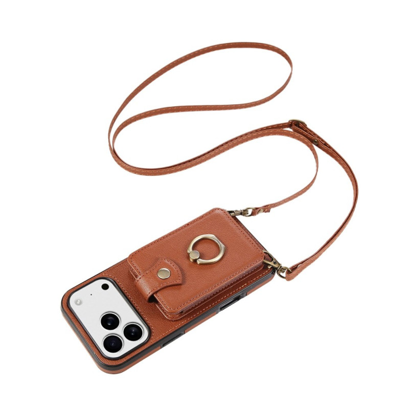 Funda iPhone 17 Pro Max efecto piel con tarjetero y colgante
de mano