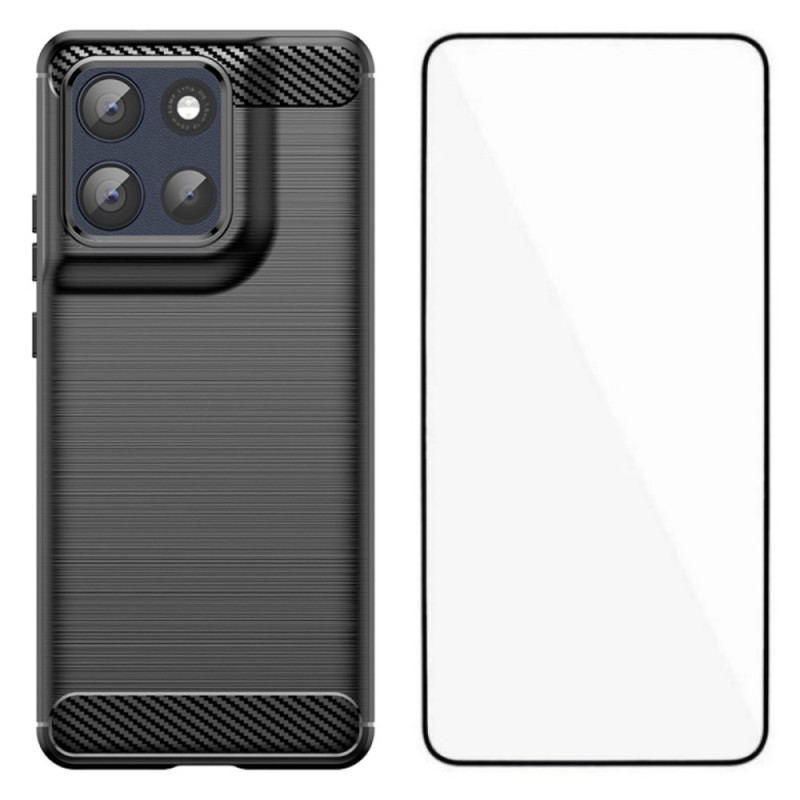 Moto G86 5G Funda de fibra de carbono cepillada con protector de pantalla