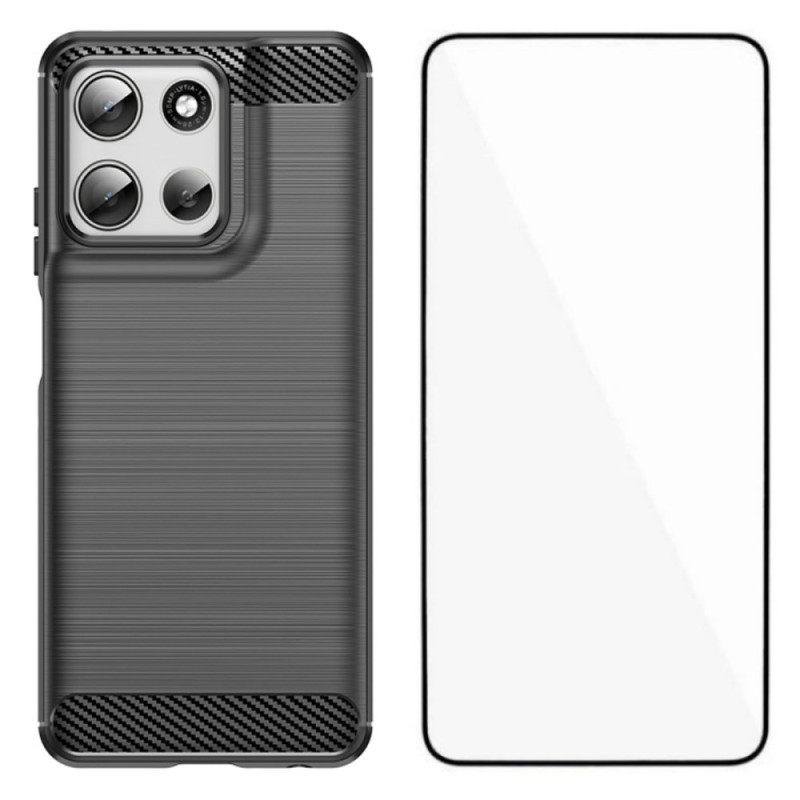 Funda de fibra de carbono cepillada para Moto G56 5G con protector de pantalla