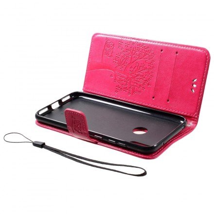 Funda Huawei Y7 2019 Árbol y búhos con colgante