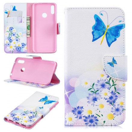 Portada Huawei Y7 2019 Mariposas y flores pintadas