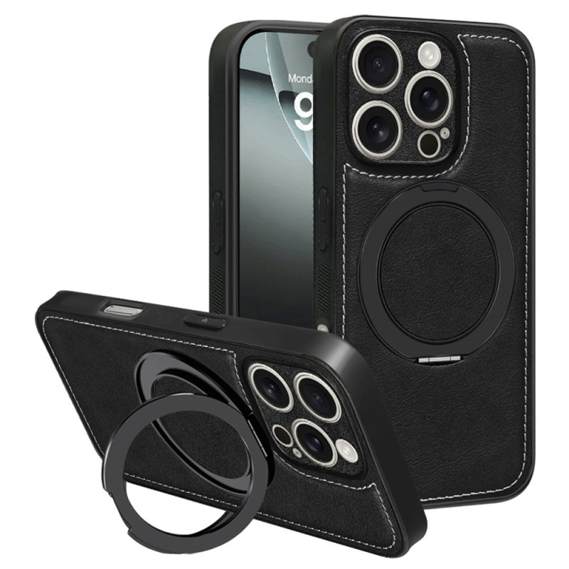 Funda iPhone 16 Pro Max MagSafe Efecto Cuero Texturizado con Anillo de Soporte