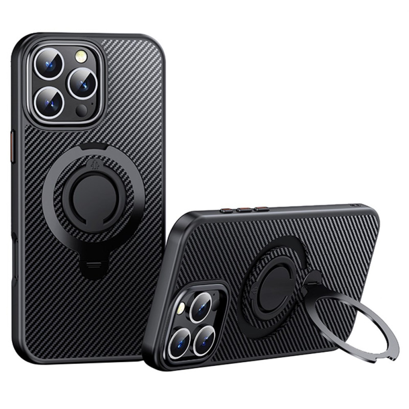 Funda iPhone 16 Pro Max MagSafe Soporte giratorio 360° Fibra de carbono