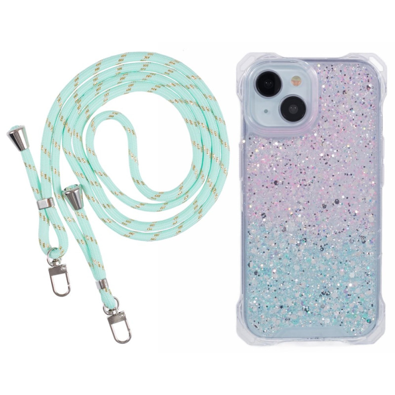 Funda de cordón con purpurina iPhone 15
