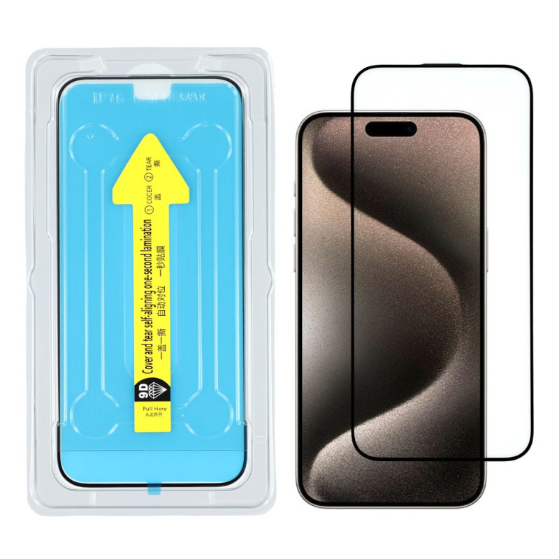 Protector de pantalla para iPhone 15 Herramienta de instalación (contorno negro)