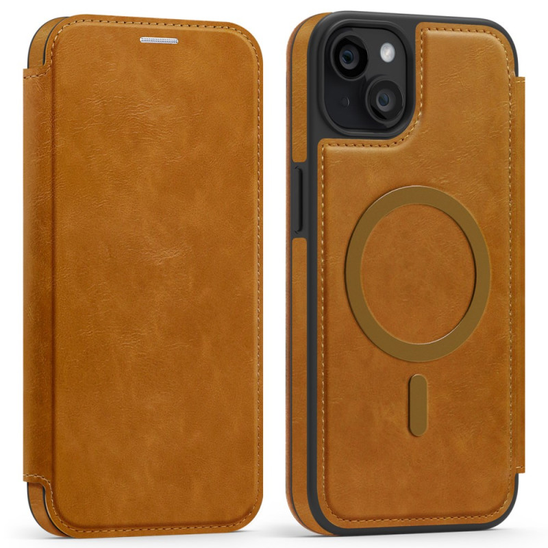 Flip Cover iPhone 15 Plus MagSafe con tarjetero RFID efecto piel