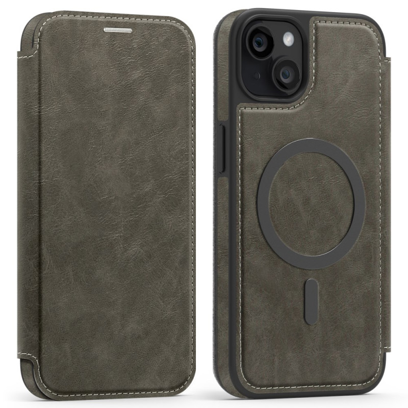 Flip Cover iPhone 15 Plus MagSafe con tarjetero RFID efecto piel