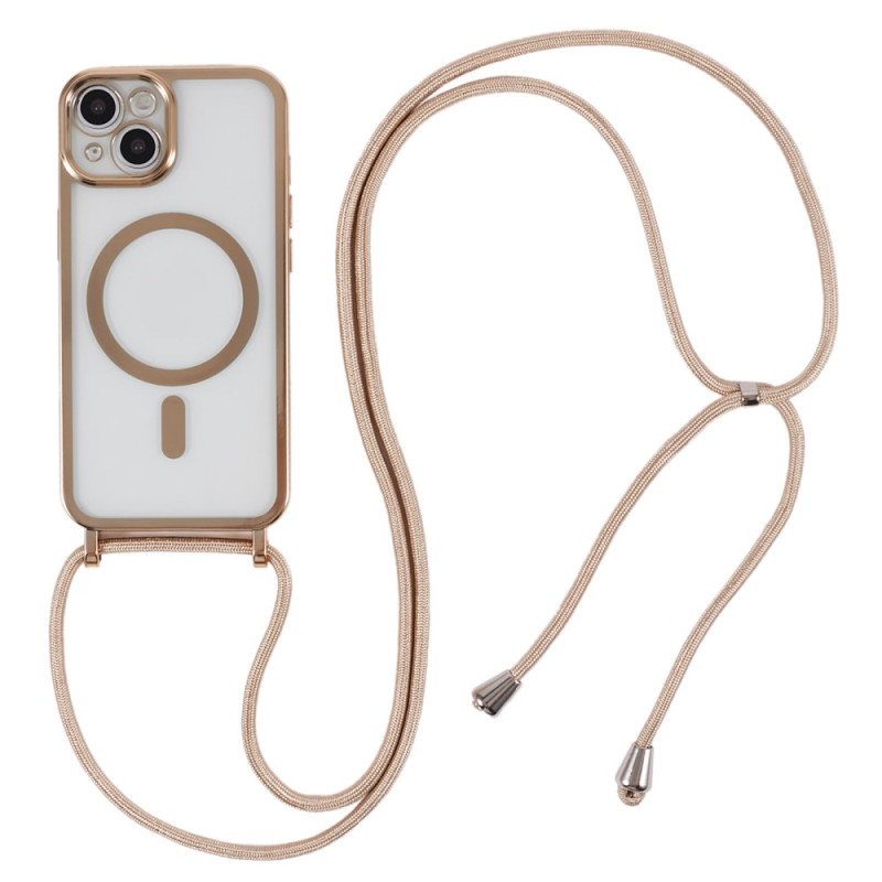 Funda con cordón para iPhone 15 Plus Bordes efecto metálico