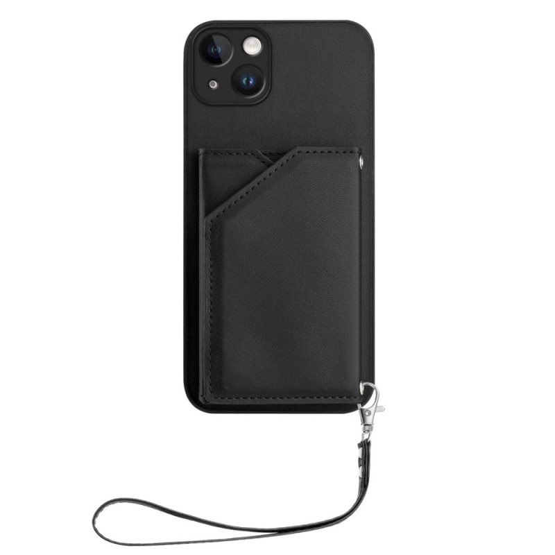 Tarjetero y cordón para iPhone 15 Plus con efecto ante