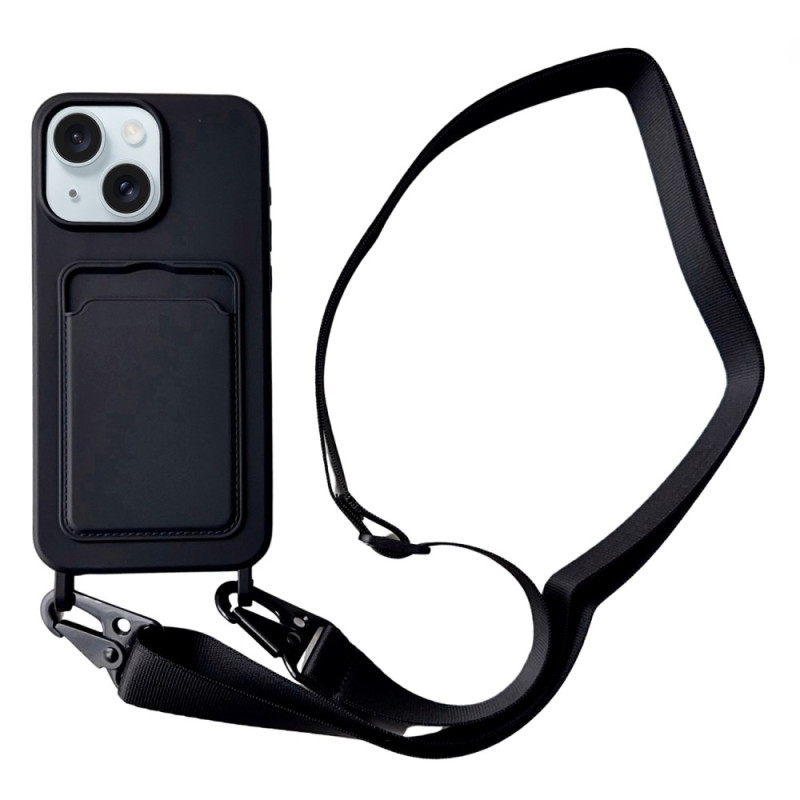 Funda de cordón efecto piel para iPhone 15 Plus con tarjetero