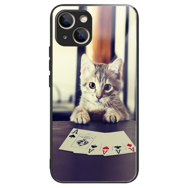Funda iPhone 15 Plus Cristal Templado Poker Cat