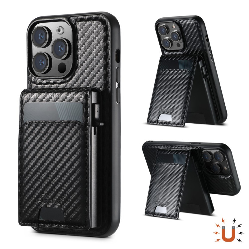 Funda MagSafe para iPhone 15 Pro con tarjetero en textura de carbono