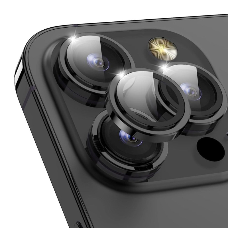 Anillos de protección de cámara para iPhone 15 Pro / 15 Pro Max de metal y cristal templado