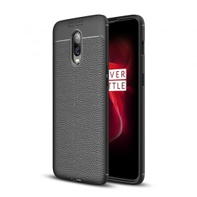 OnePlus 6T Funda efecto piel lichi doble línea