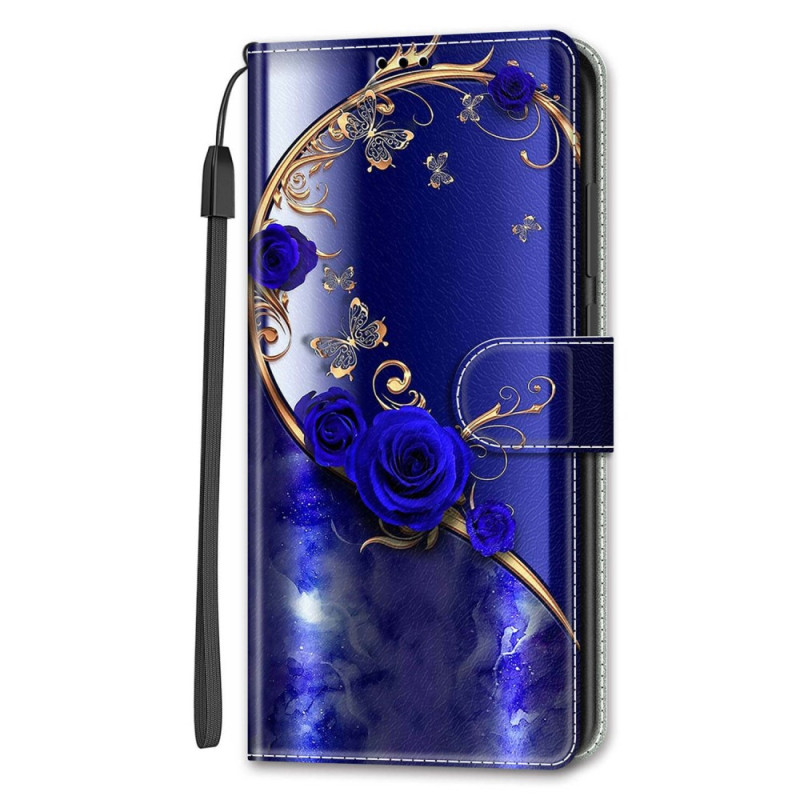 Funda iPhone 14 rosa azul con mariposas doradas