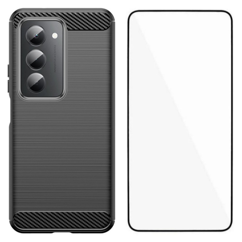 Xiaomi Redmi 15 4G / 5G Funda de fibra de carbono cepillada con protector de pantalla