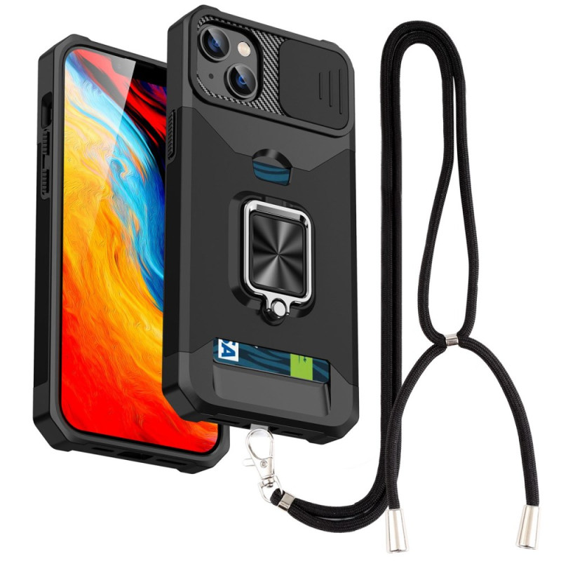 Funda de cordón ultrarresistente para iPhone 13 con soporte y protección para el objetivo