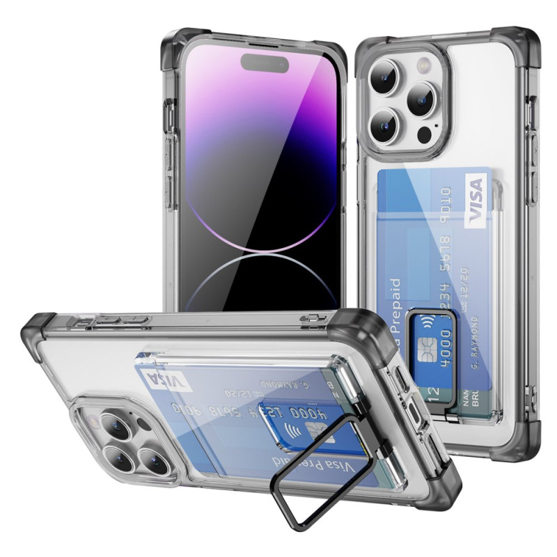 Funda transparente para iPhone 14 Pro con soporte y tarjetero