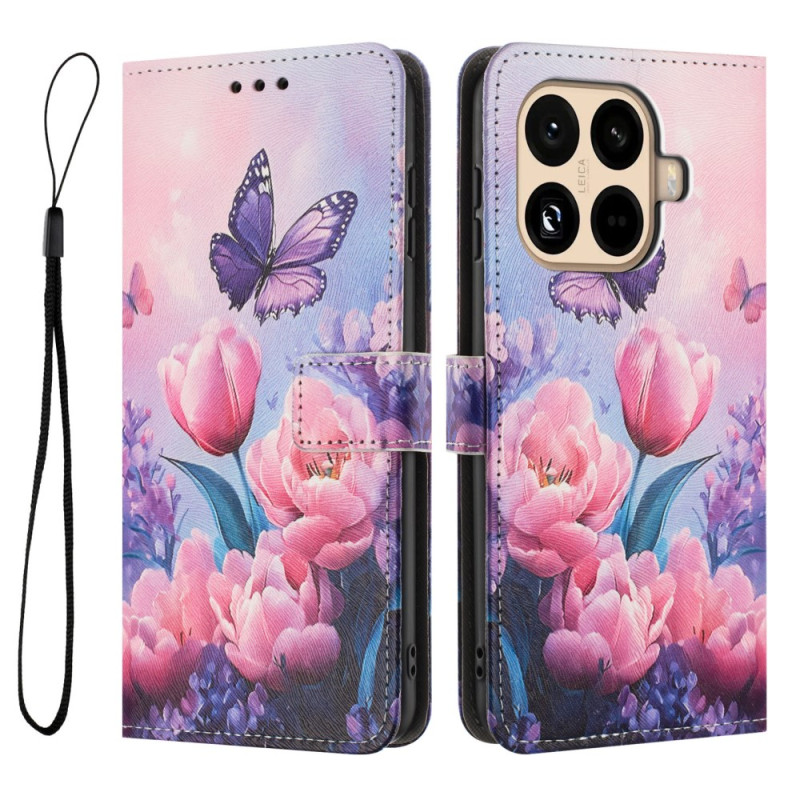 Xiaomi 15T Pro Funda Tulipanes y Mariposas