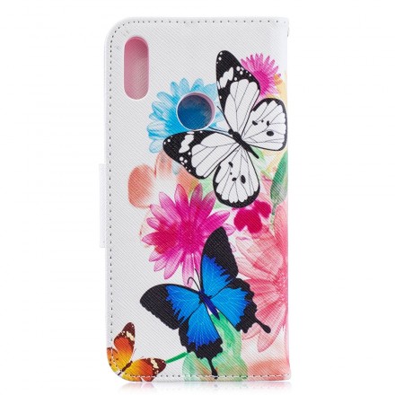 Portada Huawei Y6 2019 Mariposas y flores pintadas