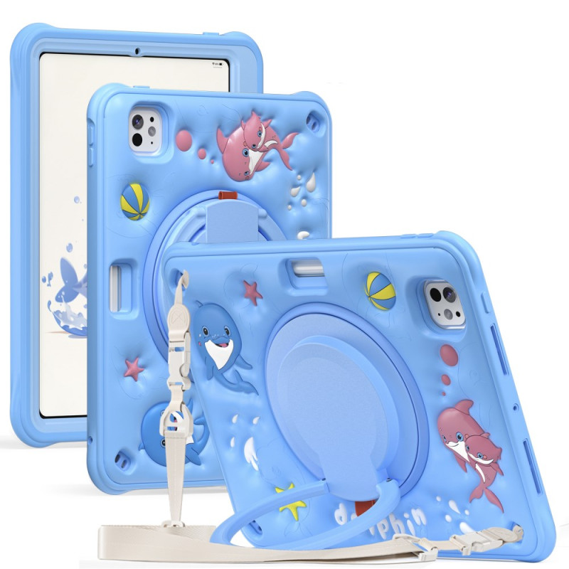 Funda para iPad Pro 11 (2025) / 11 (2024) con colgante
 para el hombro y diseño de delfín