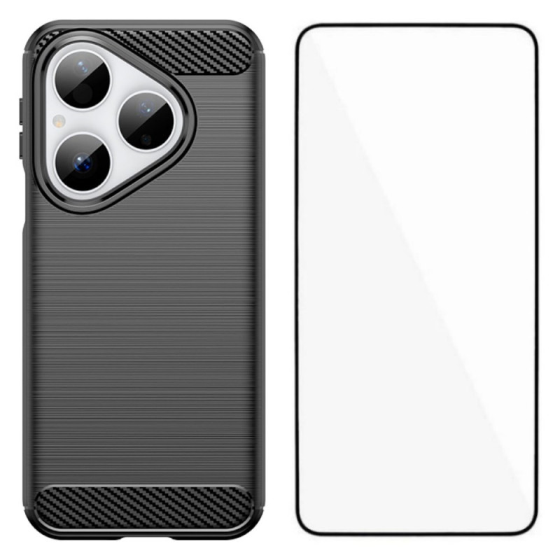 Funda de fibra de carbono cepillada Huawei Pura 80 con protector de pantalla