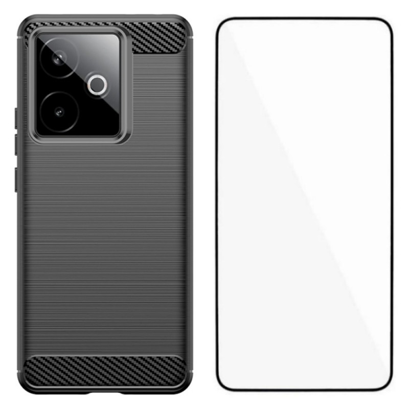 Realme GT 7T Funda de fibra de carbono cepillada con protector de pantalla