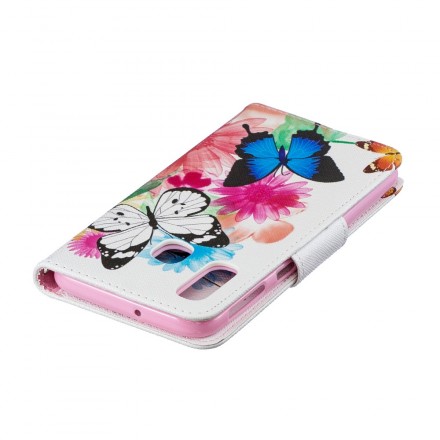 Funda Samsung Galaxy A40 Mariposas y flores pintadas Funda Samsung Galaxy A40 Mariposas y flores pintadas